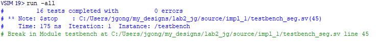 Figure 6: This image shows the testbench results for the 7-segment display module.
