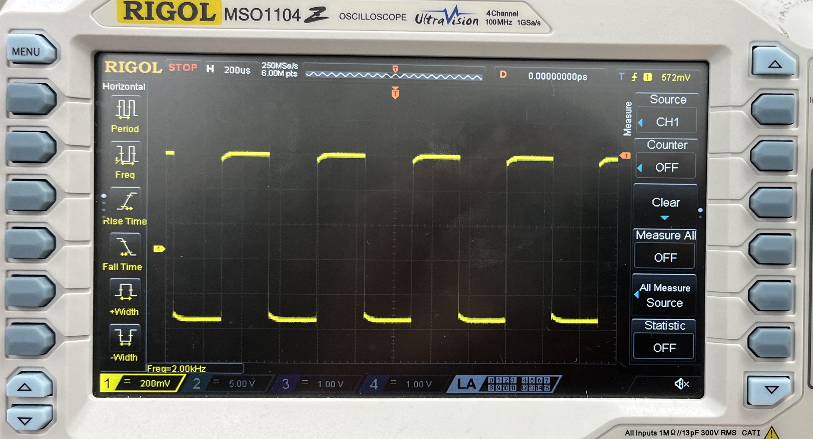 Figure 7: This image shows the oscilloscope trace for the 2000 Hz input.